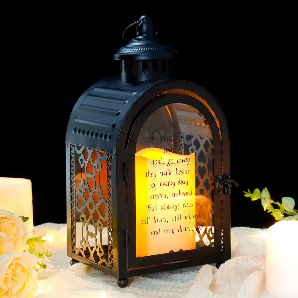 11''High Remembrance Lantern with Timer Candle Bereavement Sympathy Gift Memorial Lantern (Black)