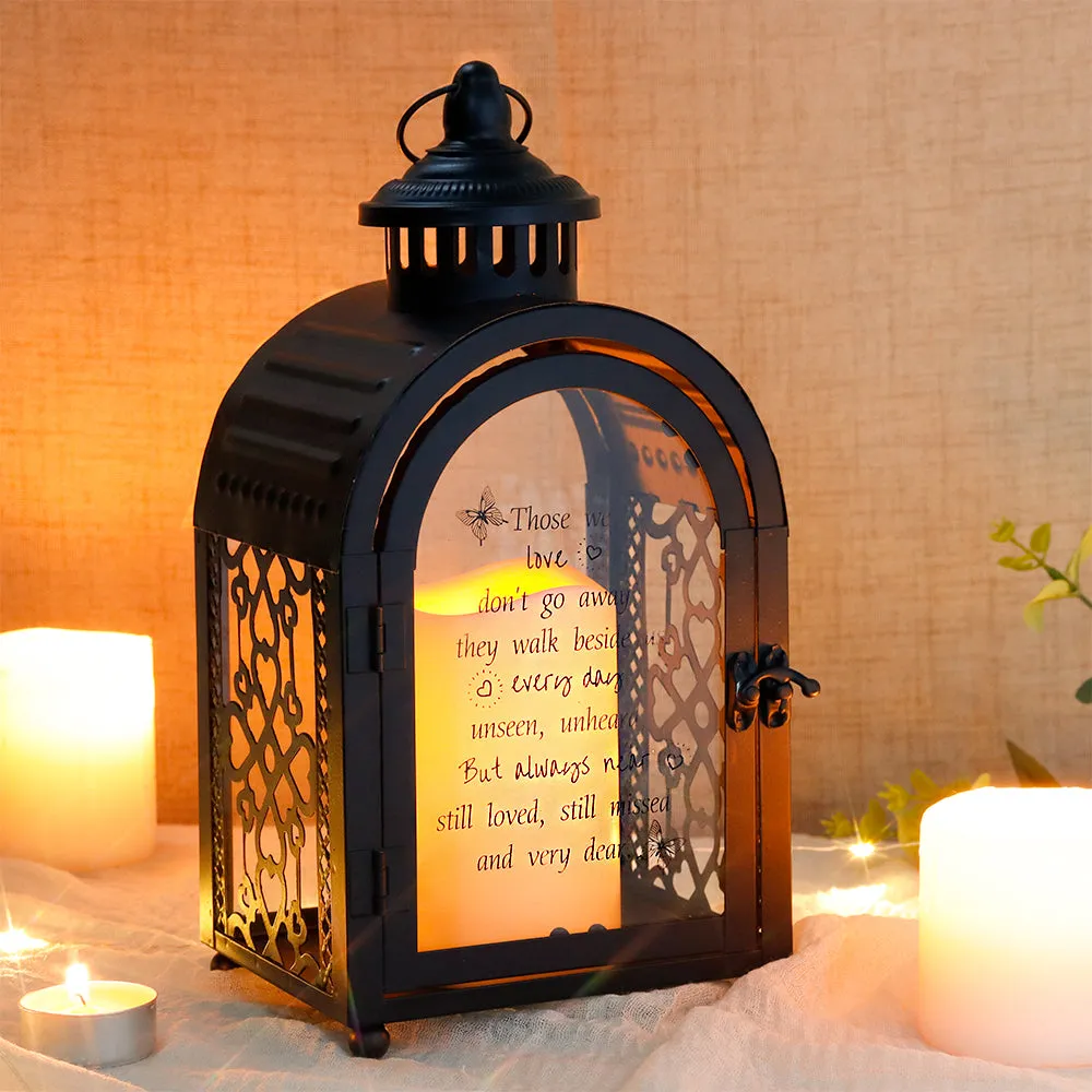 11''High Remembrance Lantern with Timer Candle Bereavement Sympathy Gift Memorial Lantern (Black)