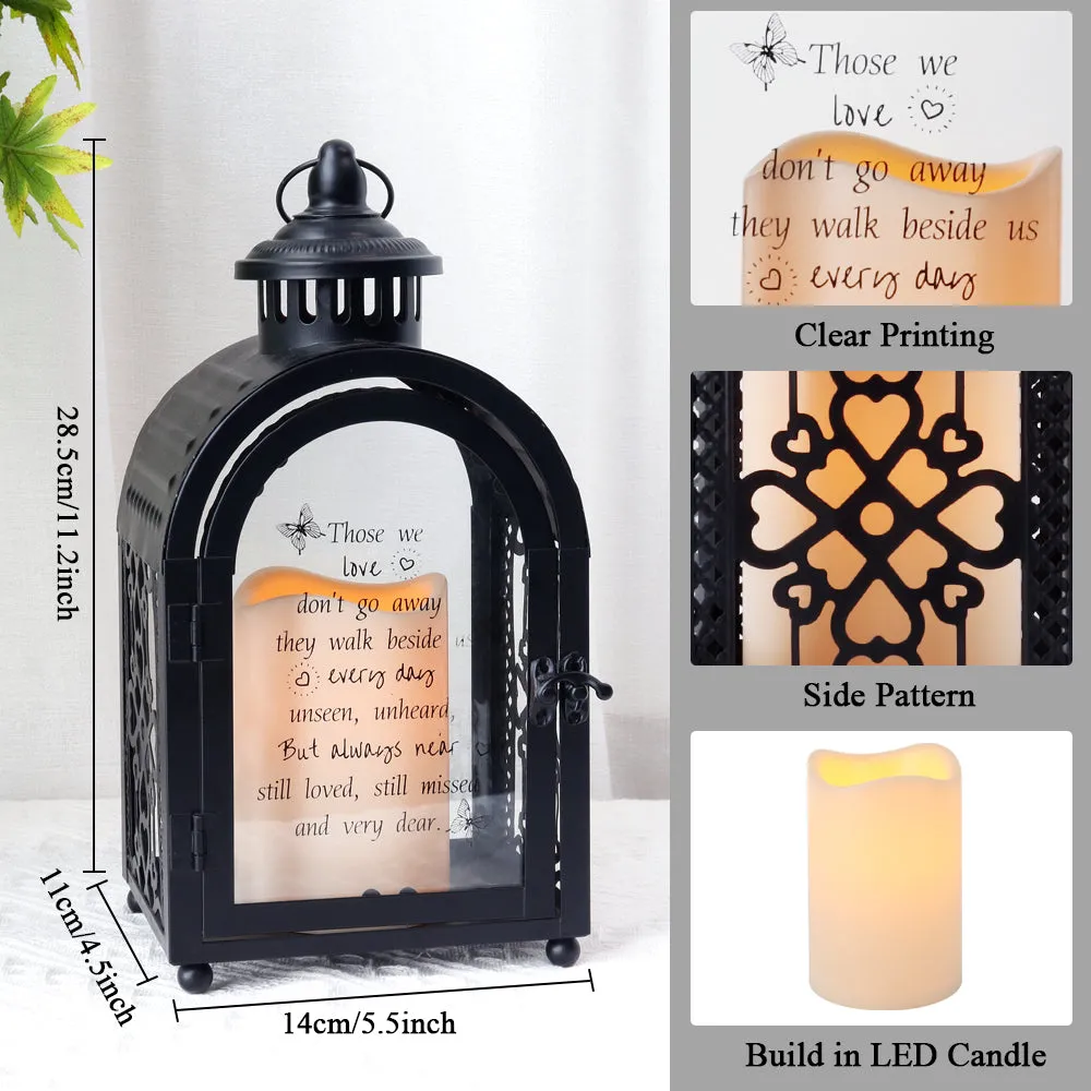 11''High Remembrance Lantern with Timer Candle Bereavement Sympathy Gift Memorial Lantern (Black)