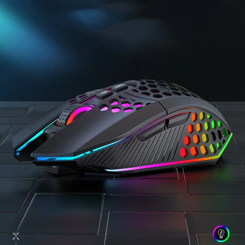 2.4GHz Wireless Honeycomb Design Gaming Mouse with RGB Backlight & Mute Buttons for Windows/Mac, 95g