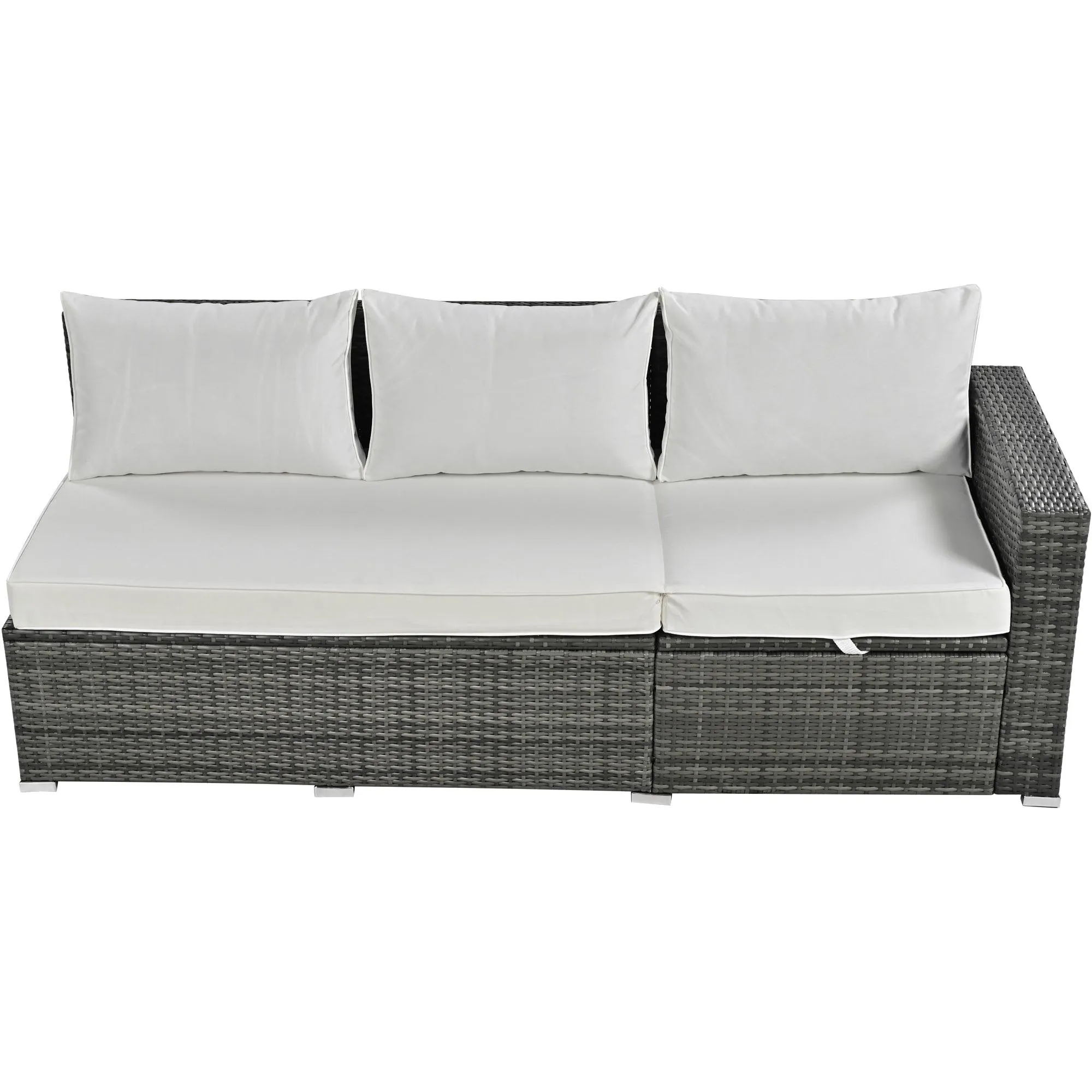 6-Piece Outdoor PE Rattan Sofa Set, Adjustable Seats, Storage Box, Glass Table, Beige