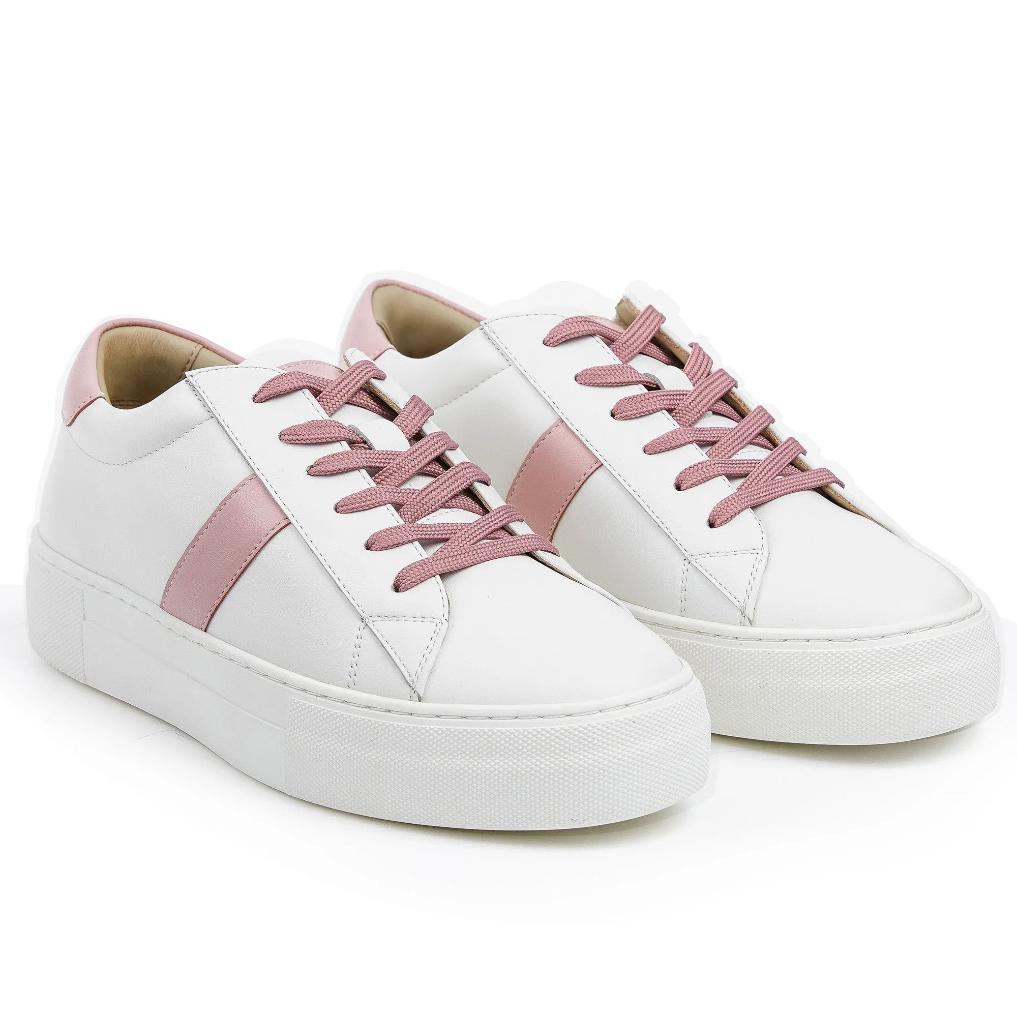 AiciBerllucci White/ Pink Calfskin Leather Upper & Cowhide Leather Lining-ZOY1-Women's Low-top Casual Fashion Sneakers Comfortable Authentic Leather Sneakers Breathable Lace Up Non-Slip Memory Foam