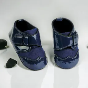 Baby Moo Breathable Buckle Closure Patent Leather Anti-Skid Ballerina Booties - Navy Blue