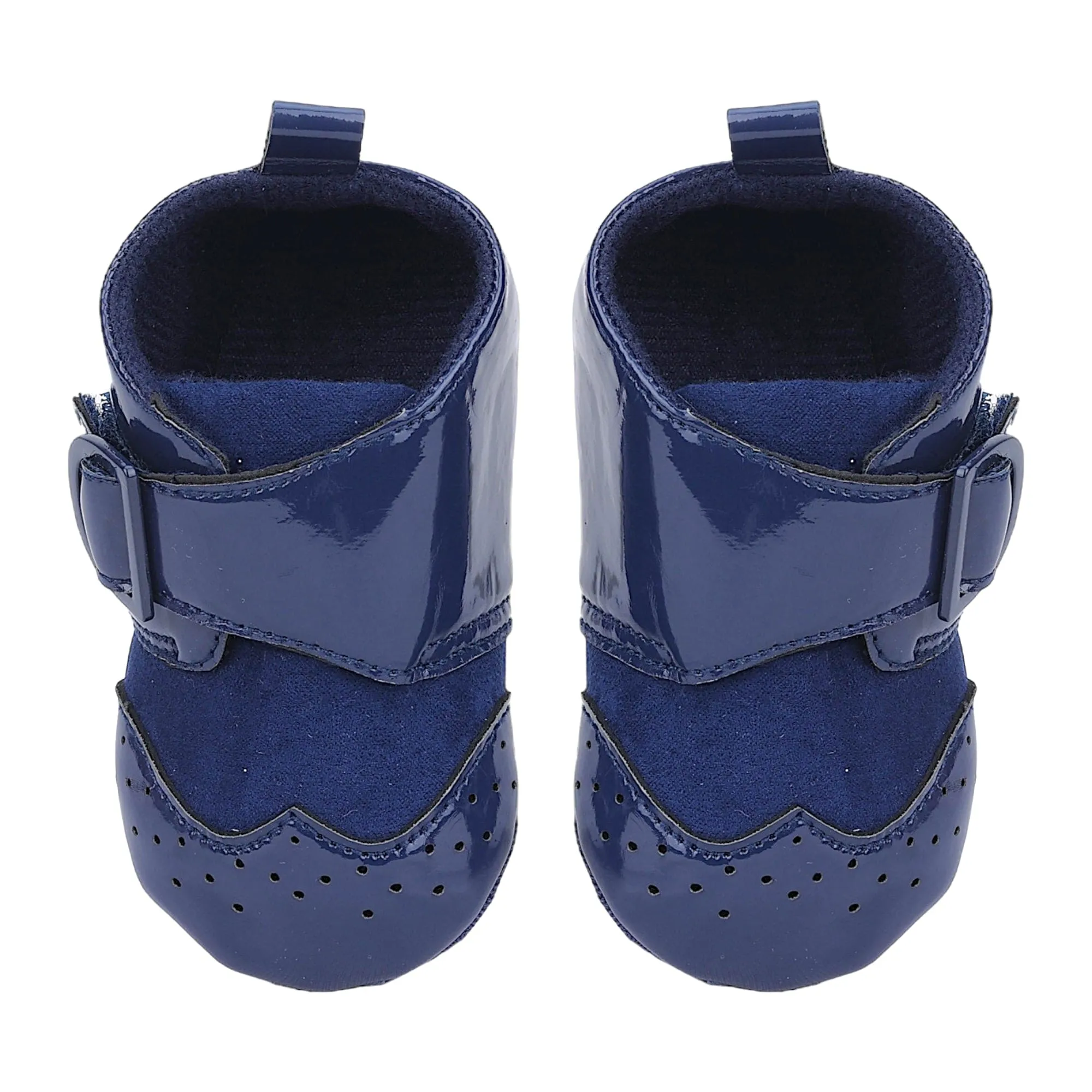 Baby Moo Breathable Buckle Closure Patent Leather Anti-Skid Ballerina Booties - Navy Blue