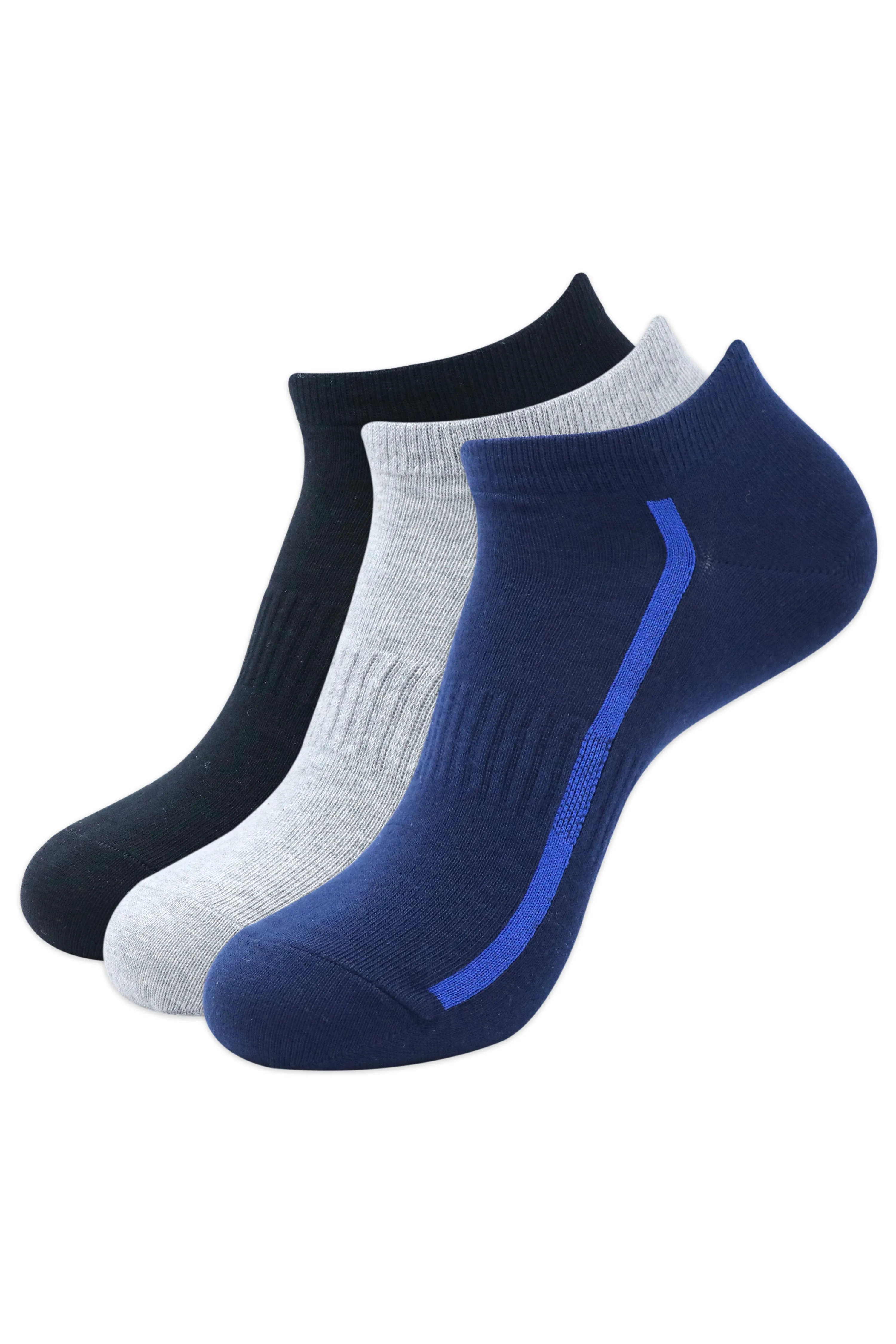 Balenzia Men's Cotton Solid Ankle Socks, Free Size, (Pack of 3 Pairs/1U)  (White/Black/L.Grey/D.Grey/Navy)