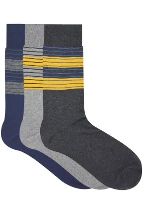 Balenzia Men's Striped Cotton Crew Socks-3 Pair/1U Pack