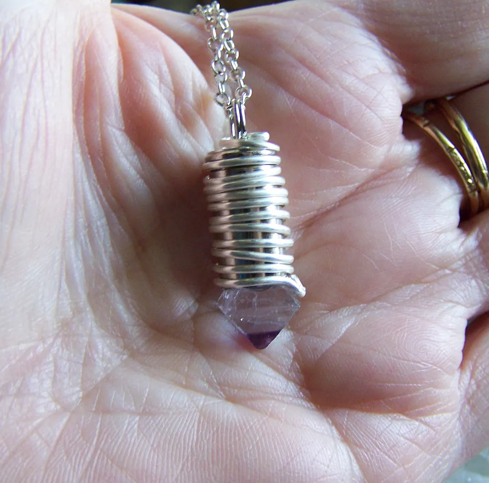 Banded Fluorite Octahedron Silver Bullet Pendant