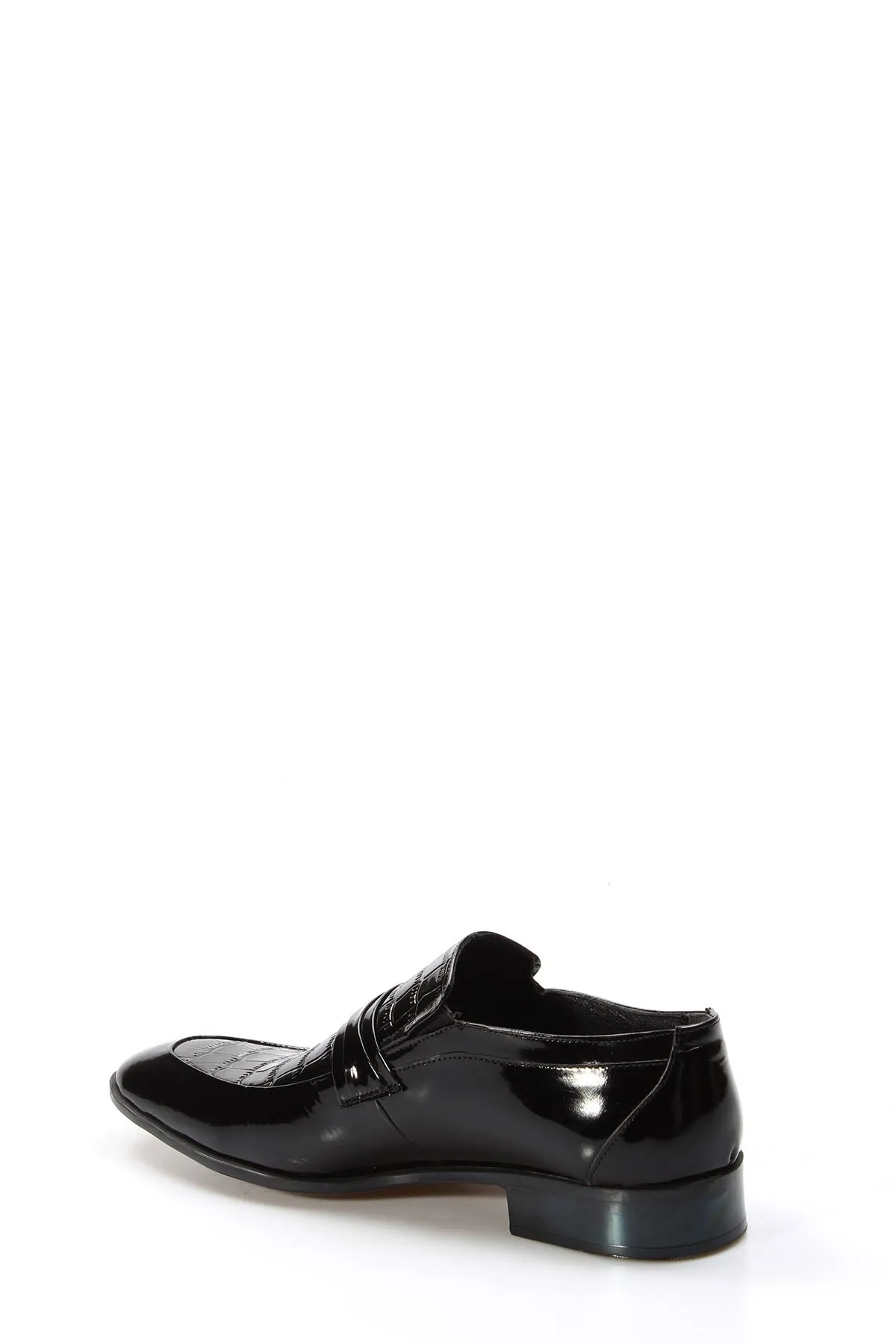 Black Patent Leather Croc-Embossed Loafers Wessi