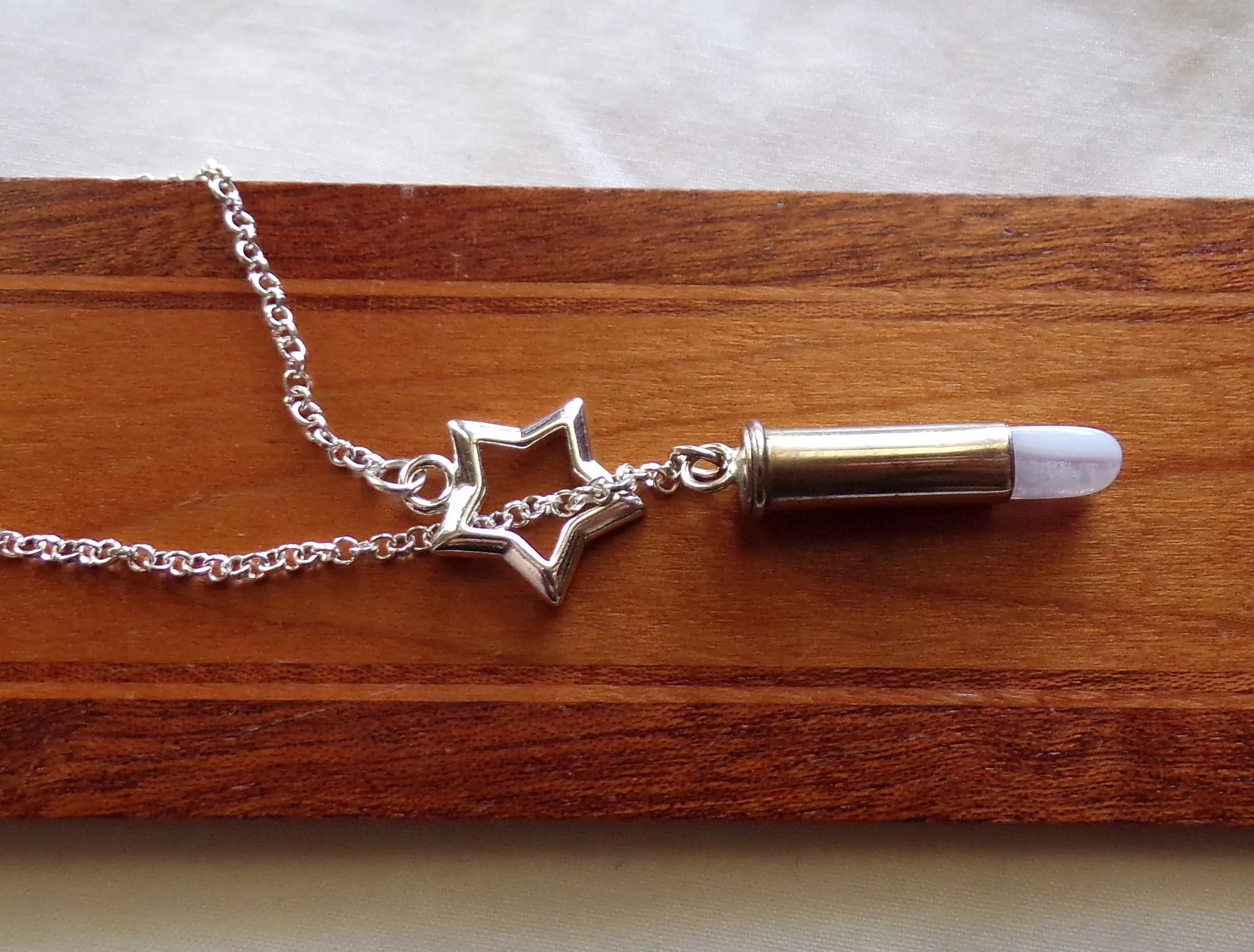 Blue Lace Agate Silver Star Bullet Jewelry Necklace