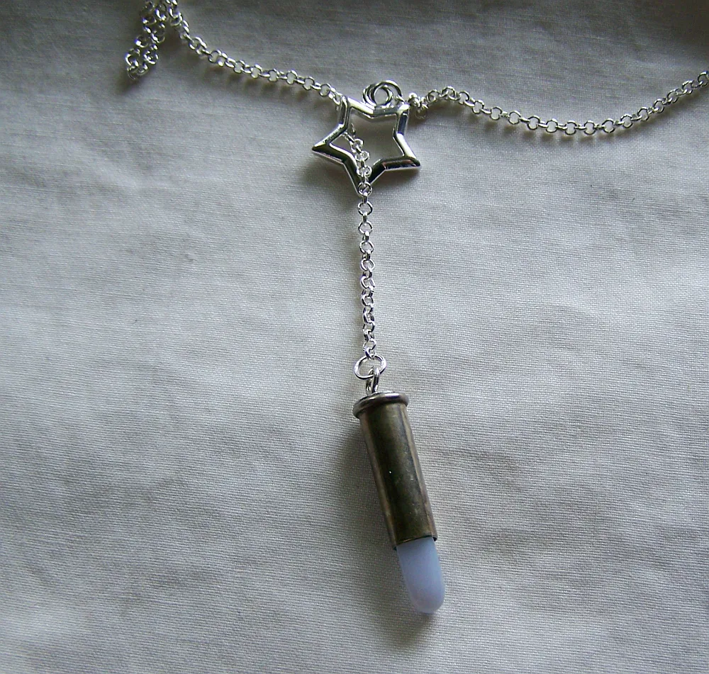 Blue Lace Agate Silver Star Bullet Jewelry Necklace