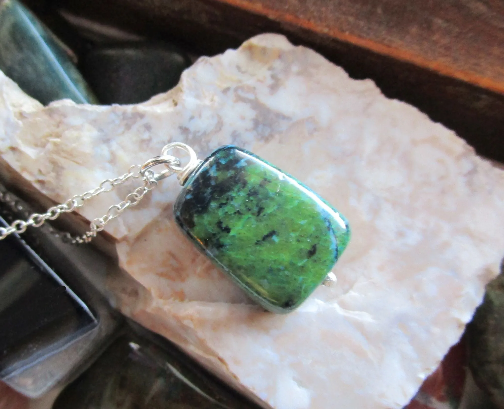 Chrysocolla Natural Polished Stone Pendant Necklace