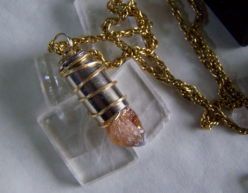 Citrine Gemstone Gold Wire Wrapped Bullet Pendant