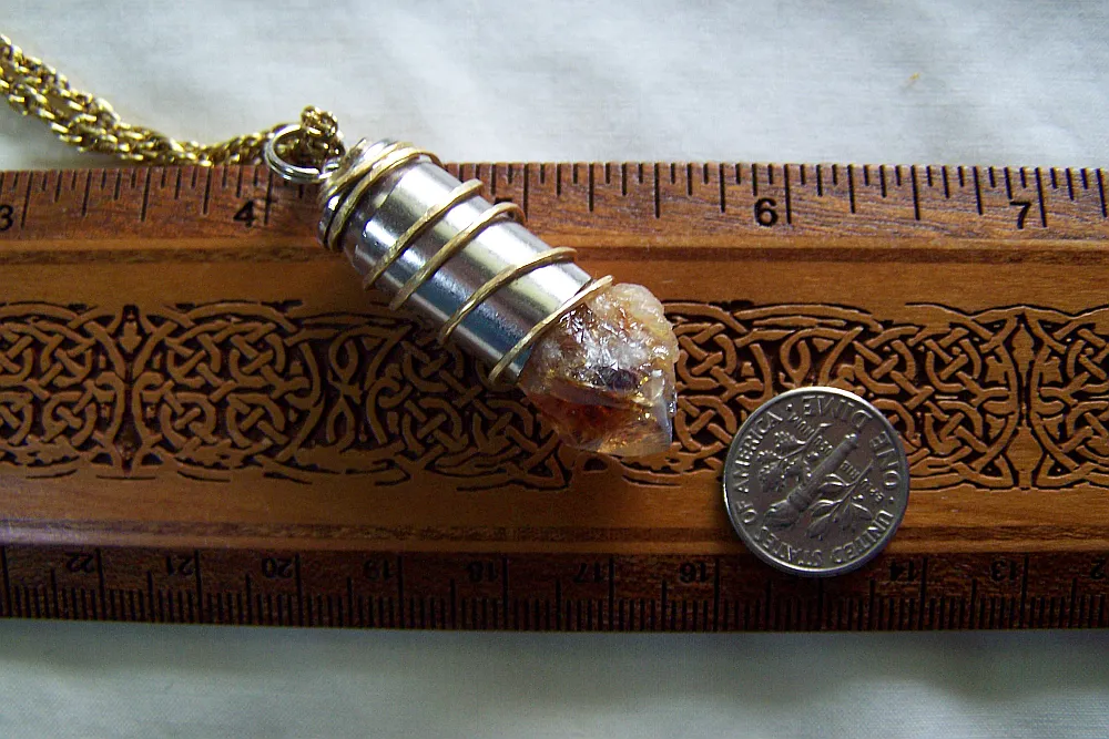 Citrine Gemstone Gold Wire Wrapped Bullet Pendant