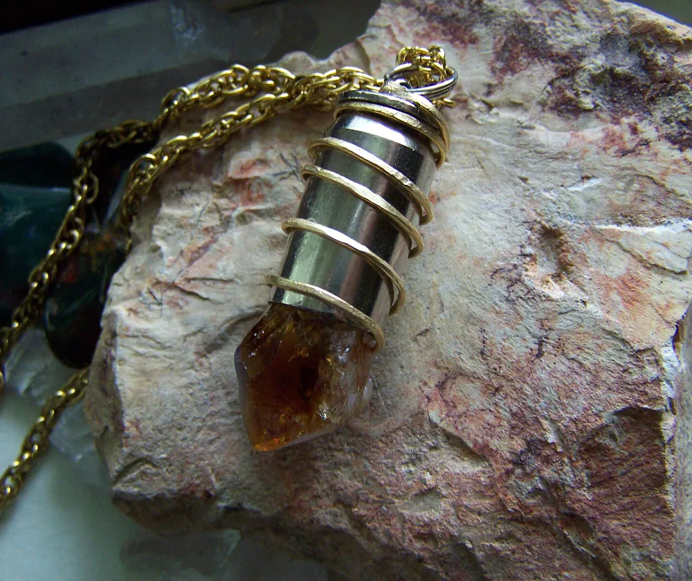 Citrine Gemstone Gold Wire Wrapped Bullet Pendant