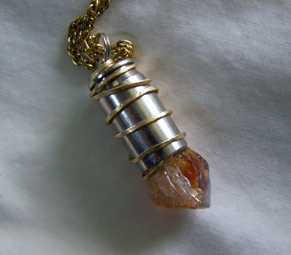 Citrine Gemstone Gold Wire Wrapped Bullet Pendant