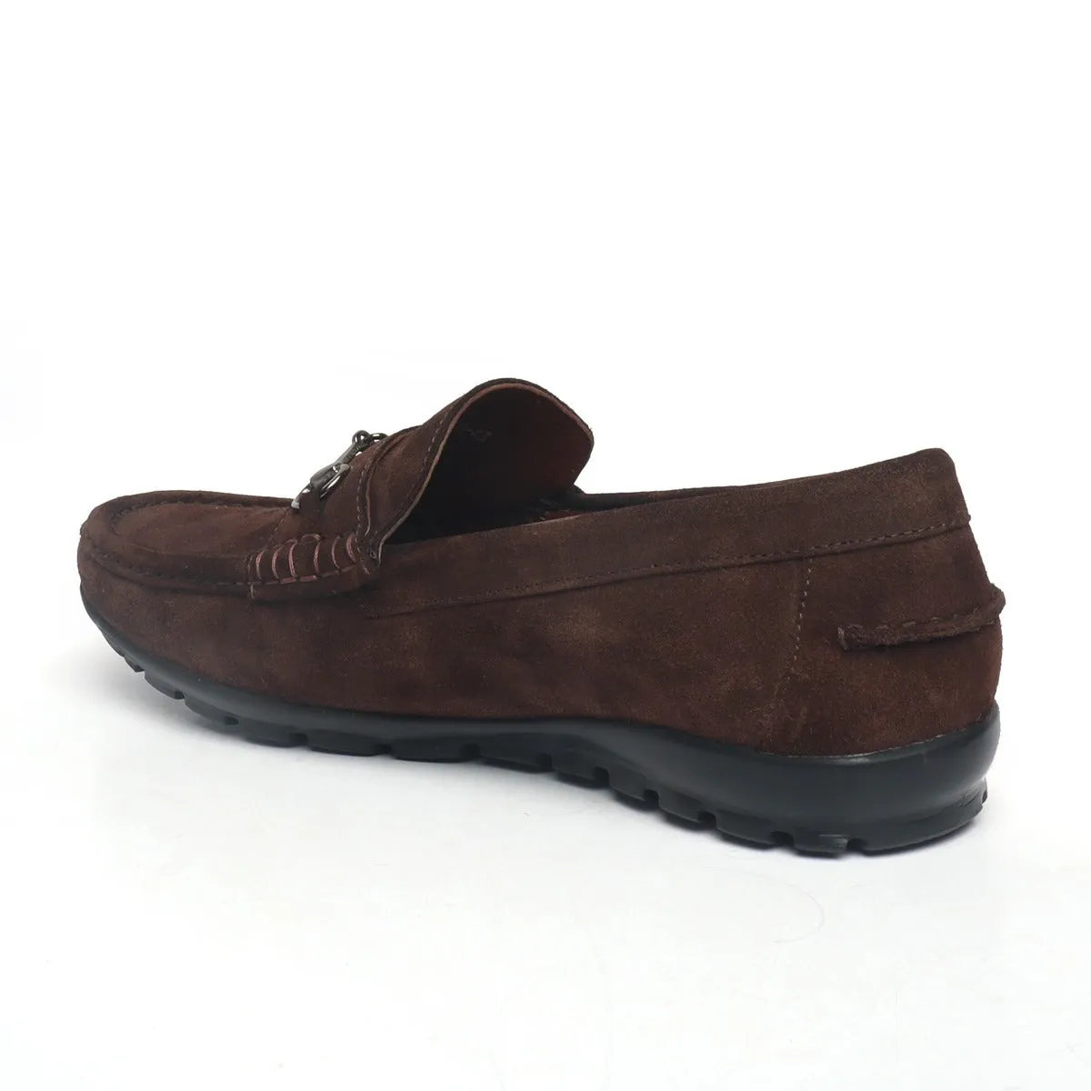 Dark Brown Suede Leather Horse-bit Loafers By Brune & Bareskin