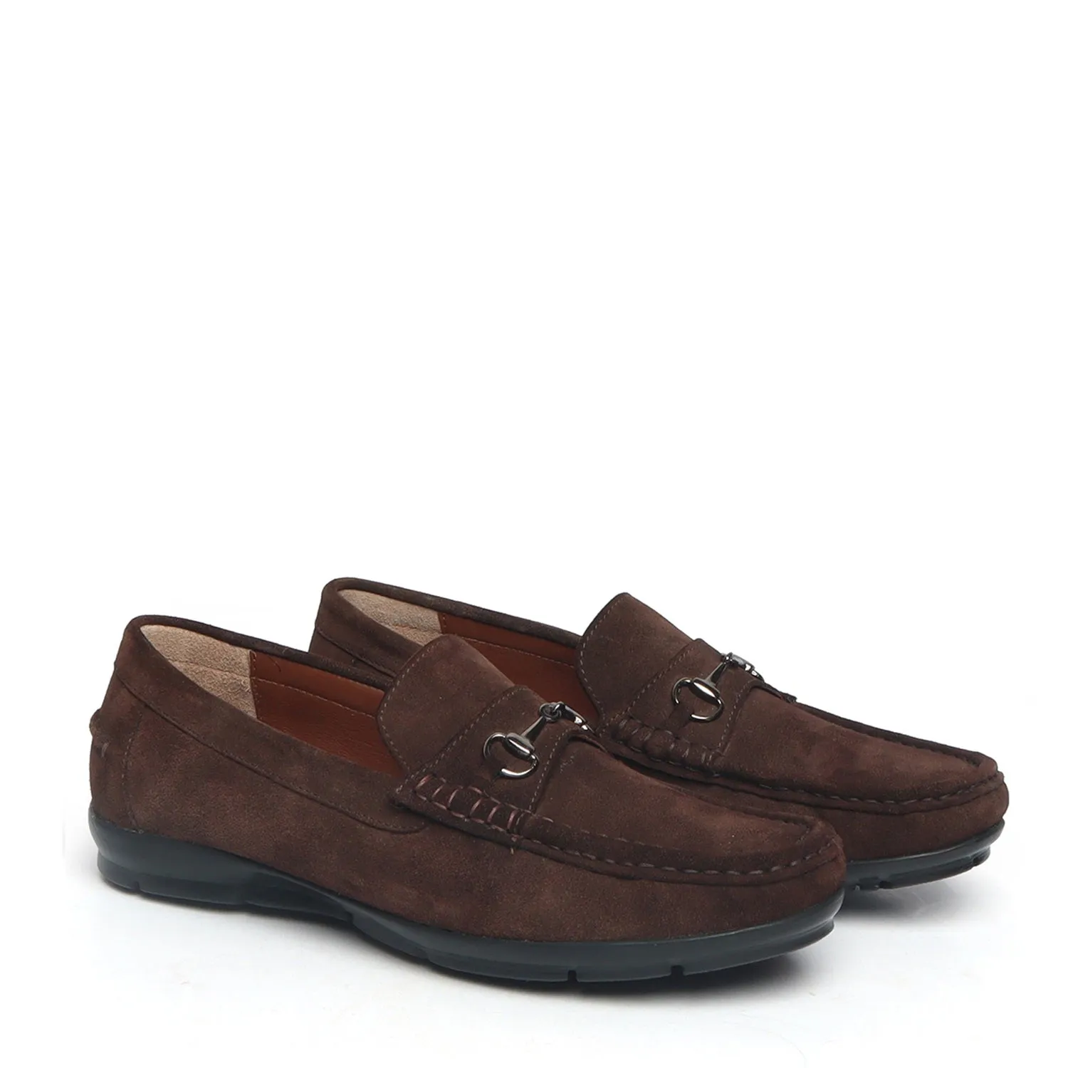 Dark Brown Suede Leather Horse-bit Loafers By Brune & Bareskin