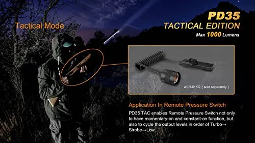 EdisonBright Fenix PD35 TAC 1000 Lumen CREE LED Tactical Flashlight with Fenix ARB-L2S 18650 Li-ion Rechargeable Battery, Fenix Smart Charger and 2 X CR123A Lithium Batteries Bundle