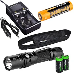 EdisonBright Fenix PD35 TAC 1000 Lumen CREE LED Tactical Flashlight with Fenix ARB-L2S 18650 Li-ion Rechargeable Battery, Fenix Smart Charger and 2 X CR123A Lithium Batteries Bundle