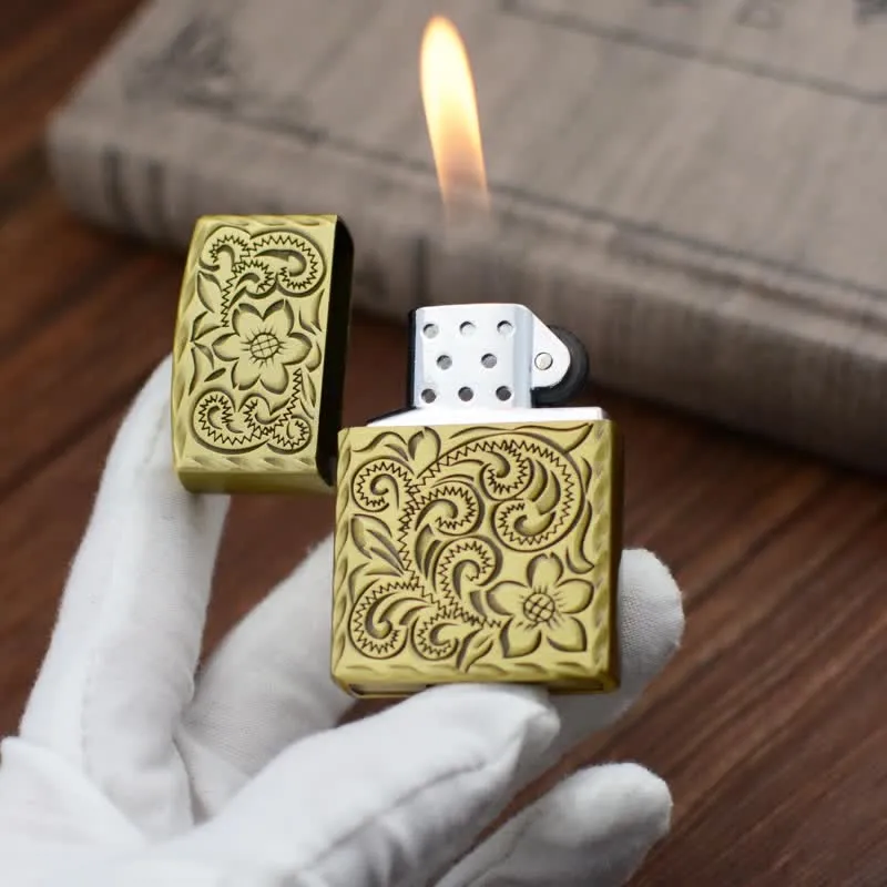 Elegant Flower Relief Design Refillable Butane Lighter