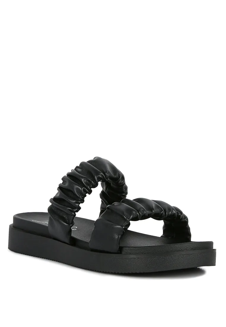 faux leather ruched strap platform sandals by London Rag