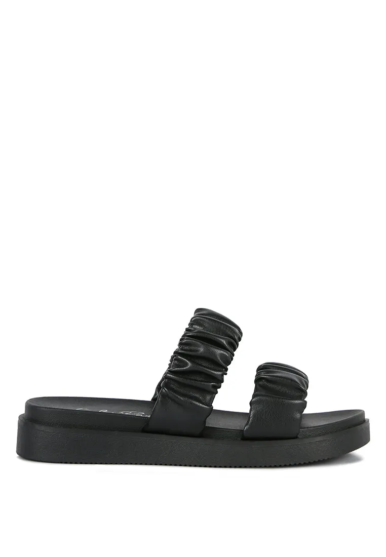 faux leather ruched strap platform sandals by London Rag