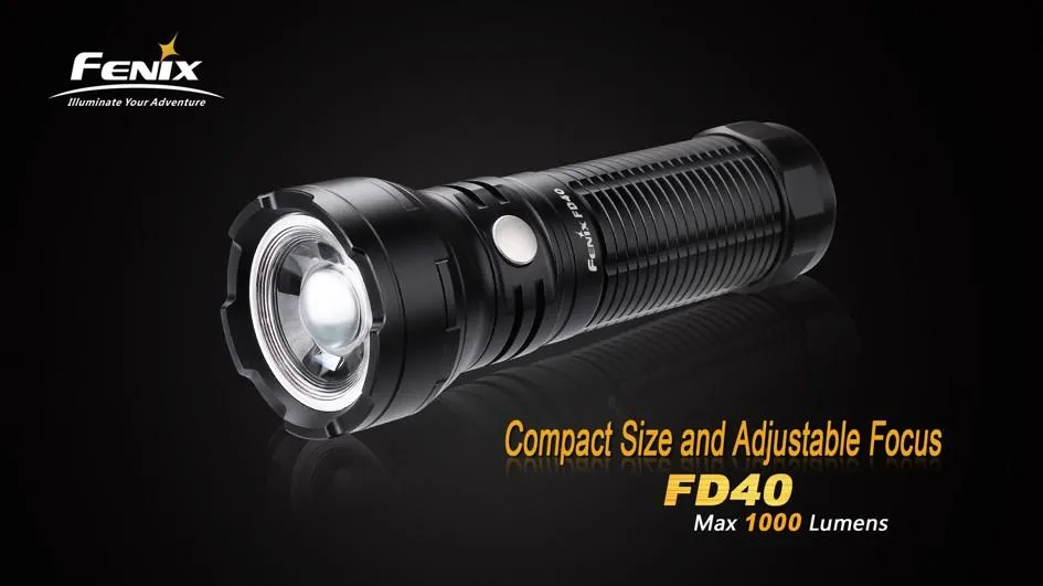 Fenix FD40 CREE LED 1000 lumens variable focus flashlight multi batteries type compatible