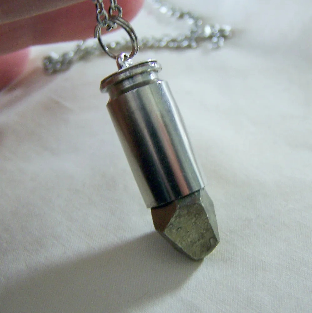 Geometric Gold Pyrite Silver Bullet Jewelry Pendant