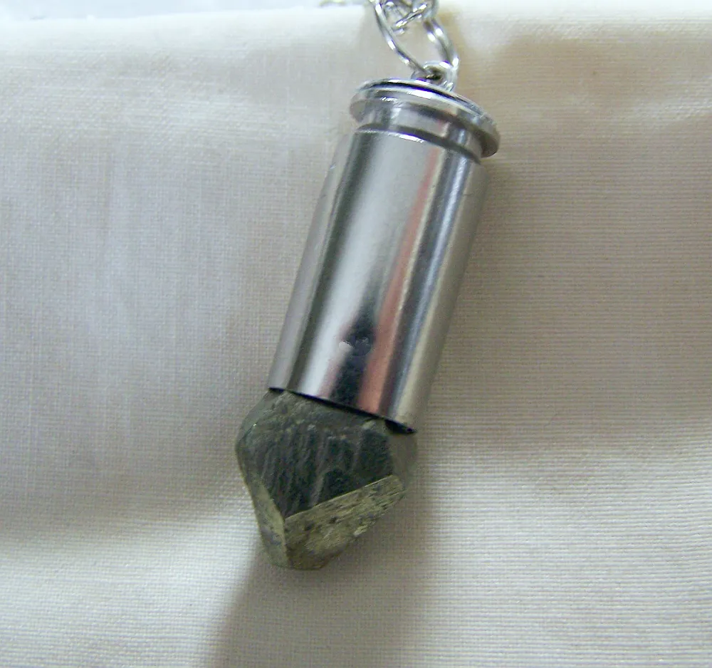 Geometric Gold Pyrite Silver Bullet Jewelry Pendant