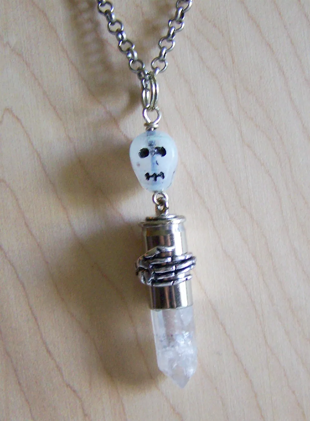 Glow in the Dark Glass Skull Quartz Crystal Bullet Jewelry Pendant