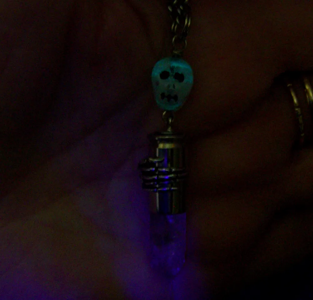 Glow in the Dark Glass Skull Quartz Crystal Bullet Jewelry Pendant