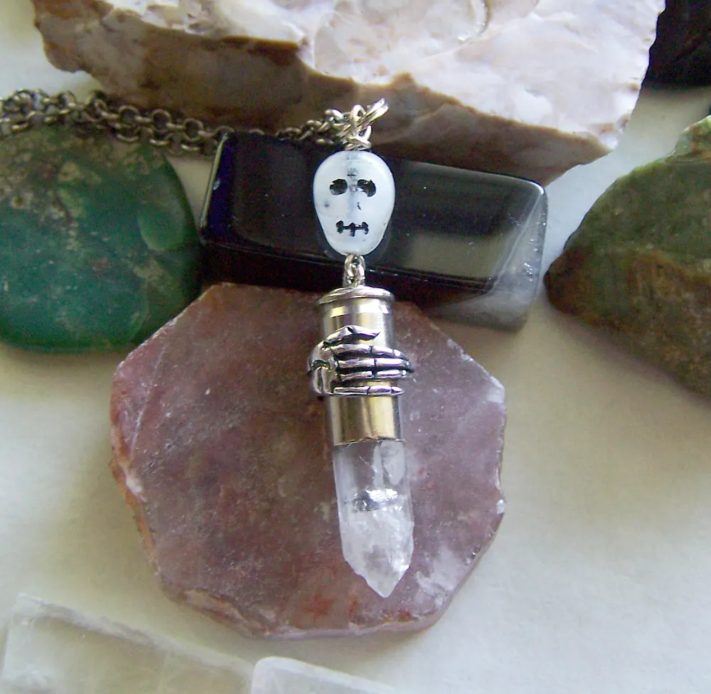 Glow in the Dark Glass Skull Quartz Crystal Bullet Jewelry Pendant