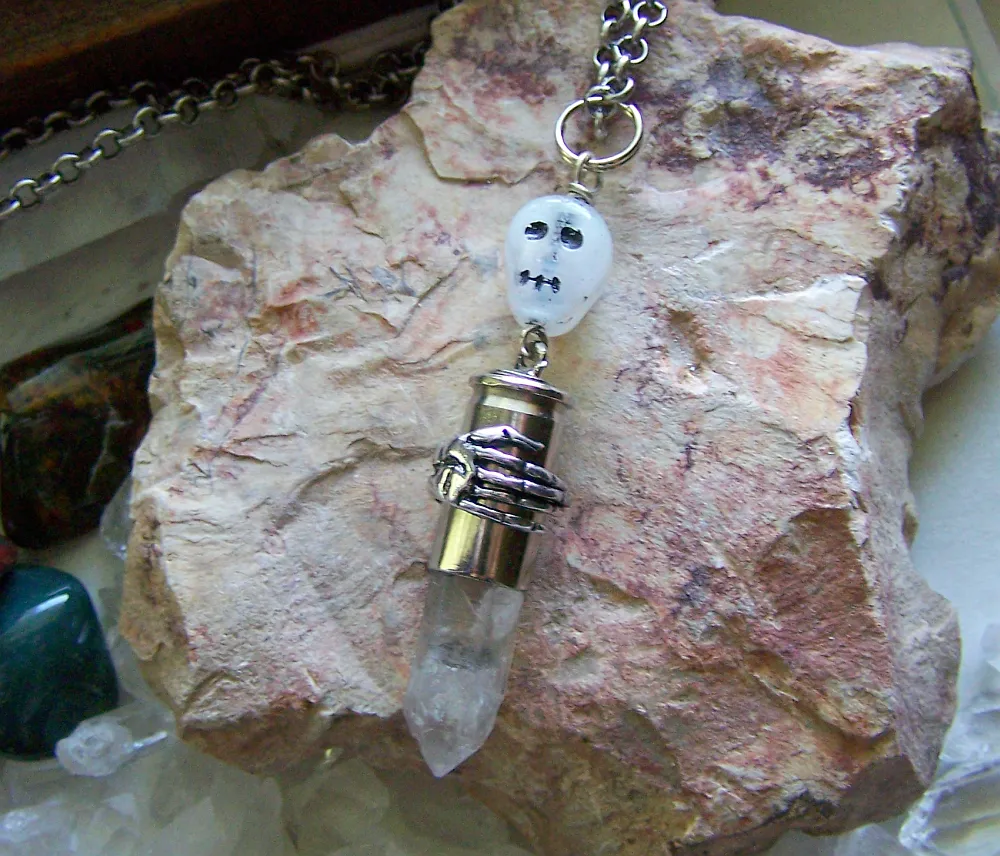 Glow in the Dark Glass Skull Quartz Crystal Bullet Jewelry Pendant