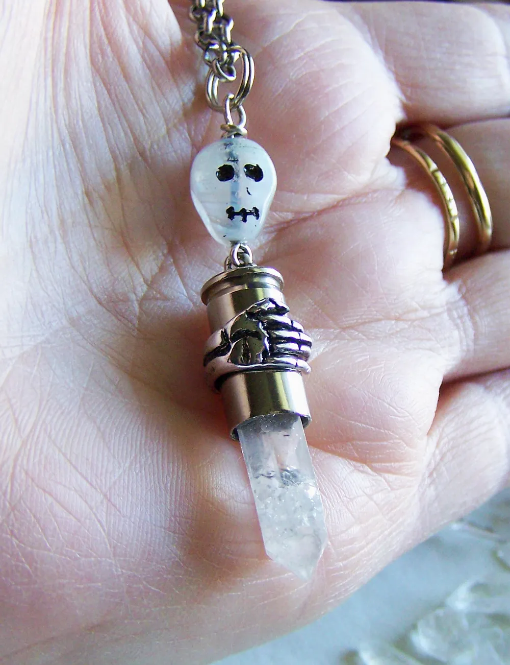 Glow in the Dark Glass Skull Quartz Crystal Bullet Jewelry Pendant