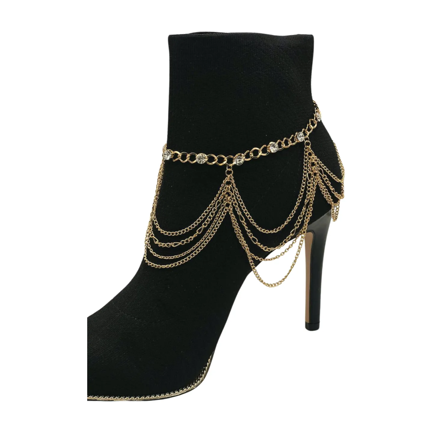 Gold Metal Boot Chain Bracelet Shoe Anklet Bling Wave Charm One Size