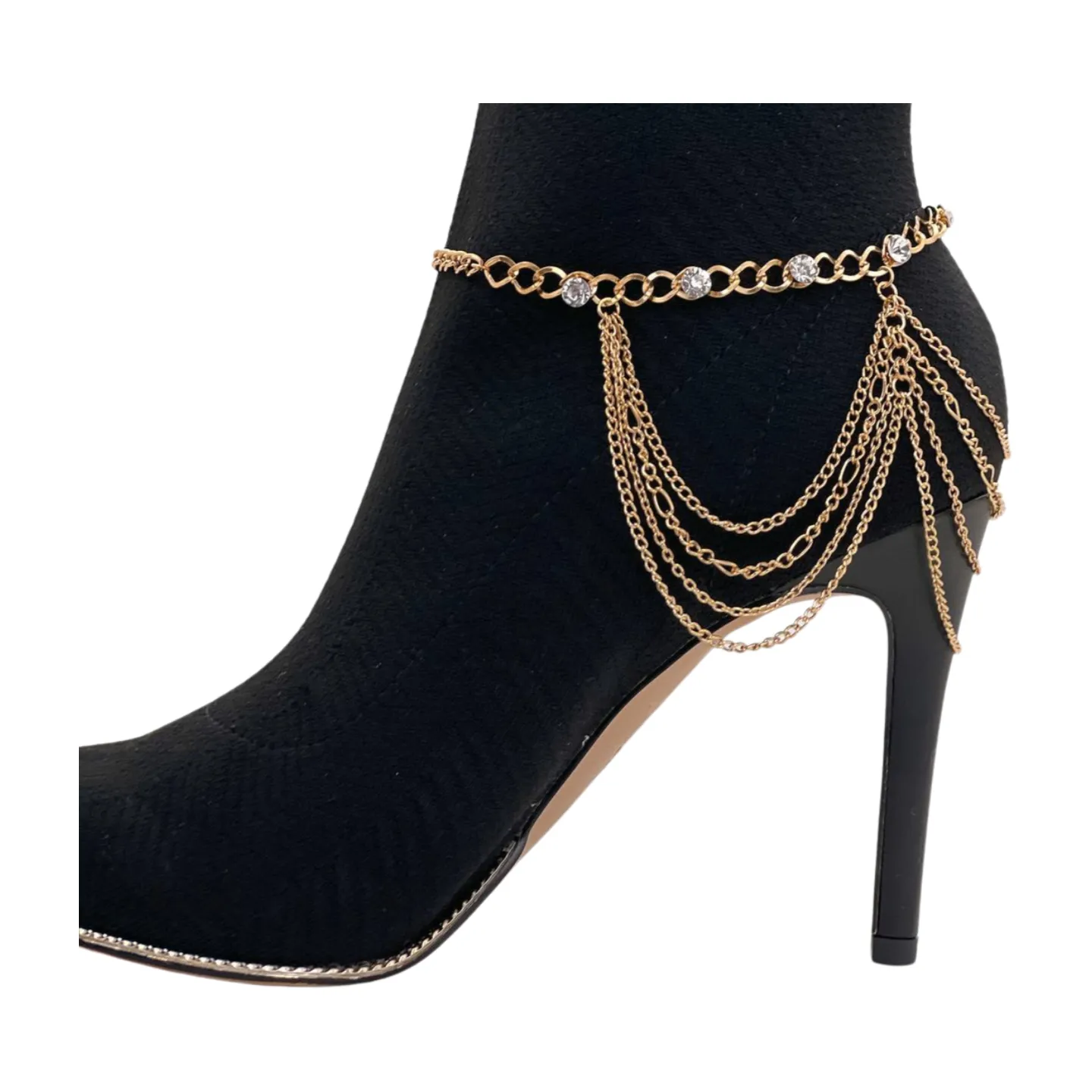 Gold Metal Boot Chain Bracelet Shoe Anklet Bling Wave Charm One Size