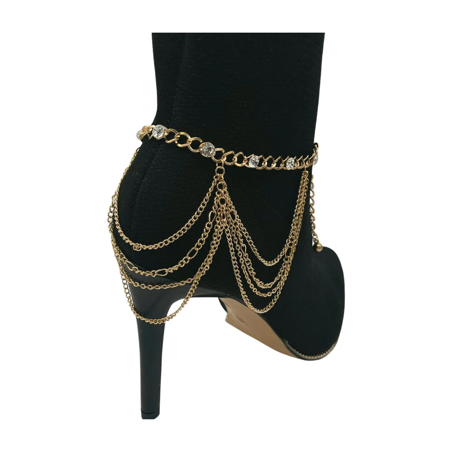 Gold Metal Boot Chain Bracelet Shoe Anklet Bling Wave Charm One Size