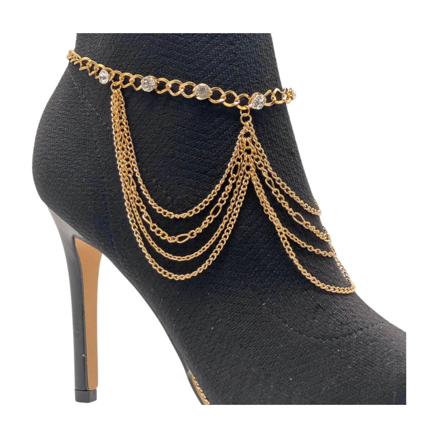 Gold Metal Boot Chain Bracelet Shoe Anklet Bling Wave Charm One Size