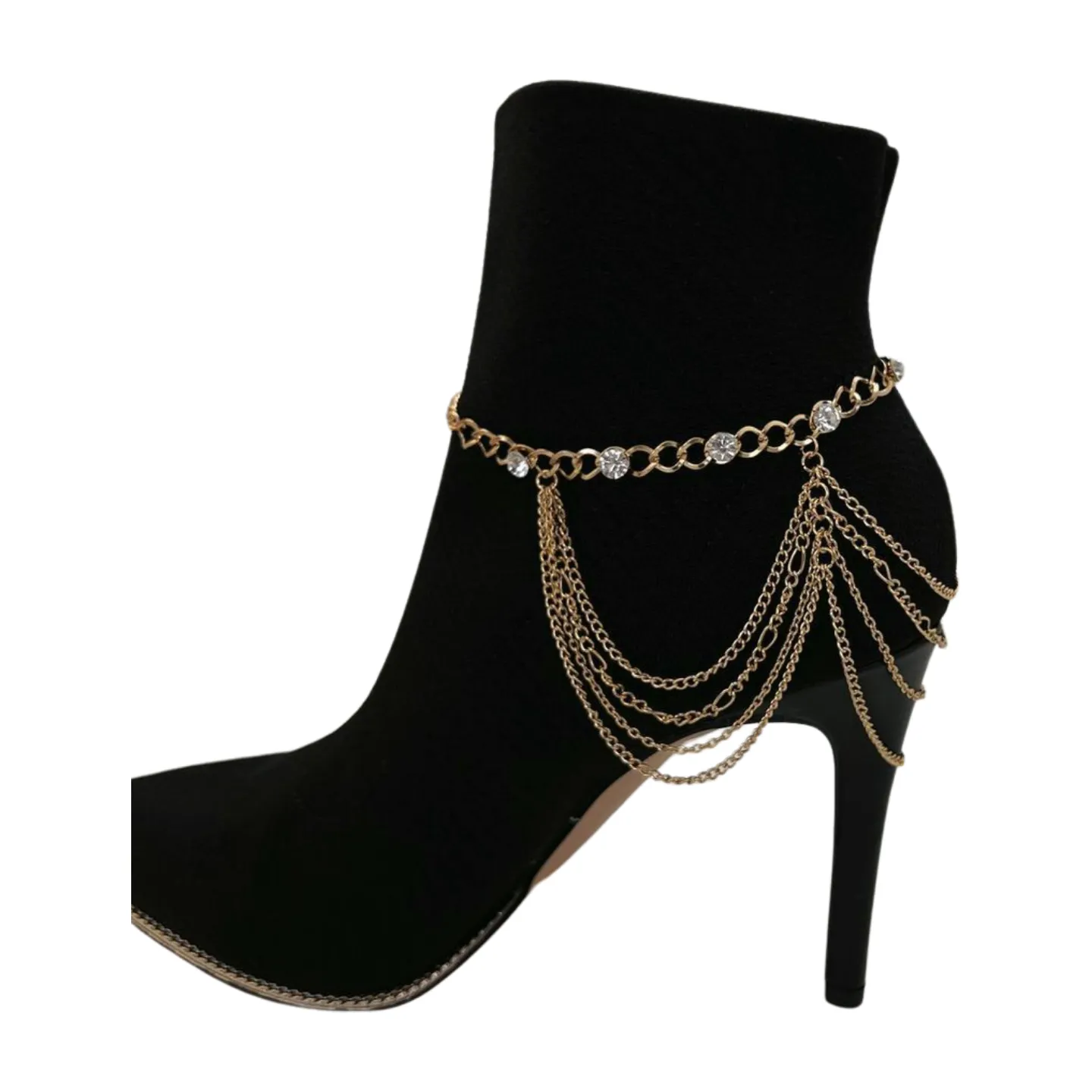 Gold Metal Boot Chain Bracelet Shoe Anklet Bling Wave Charm One Size