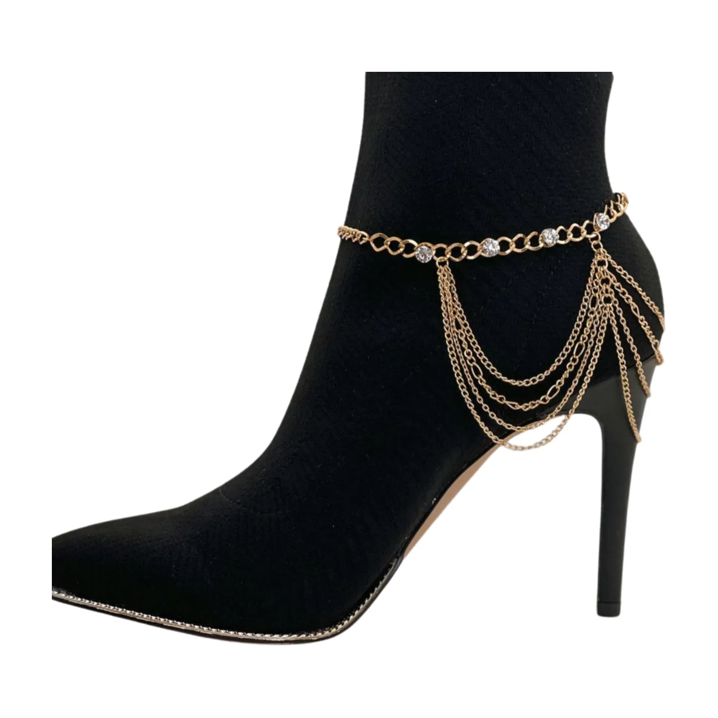 Gold Metal Boot Chain Bracelet Shoe Anklet Bling Wave Charm One Size