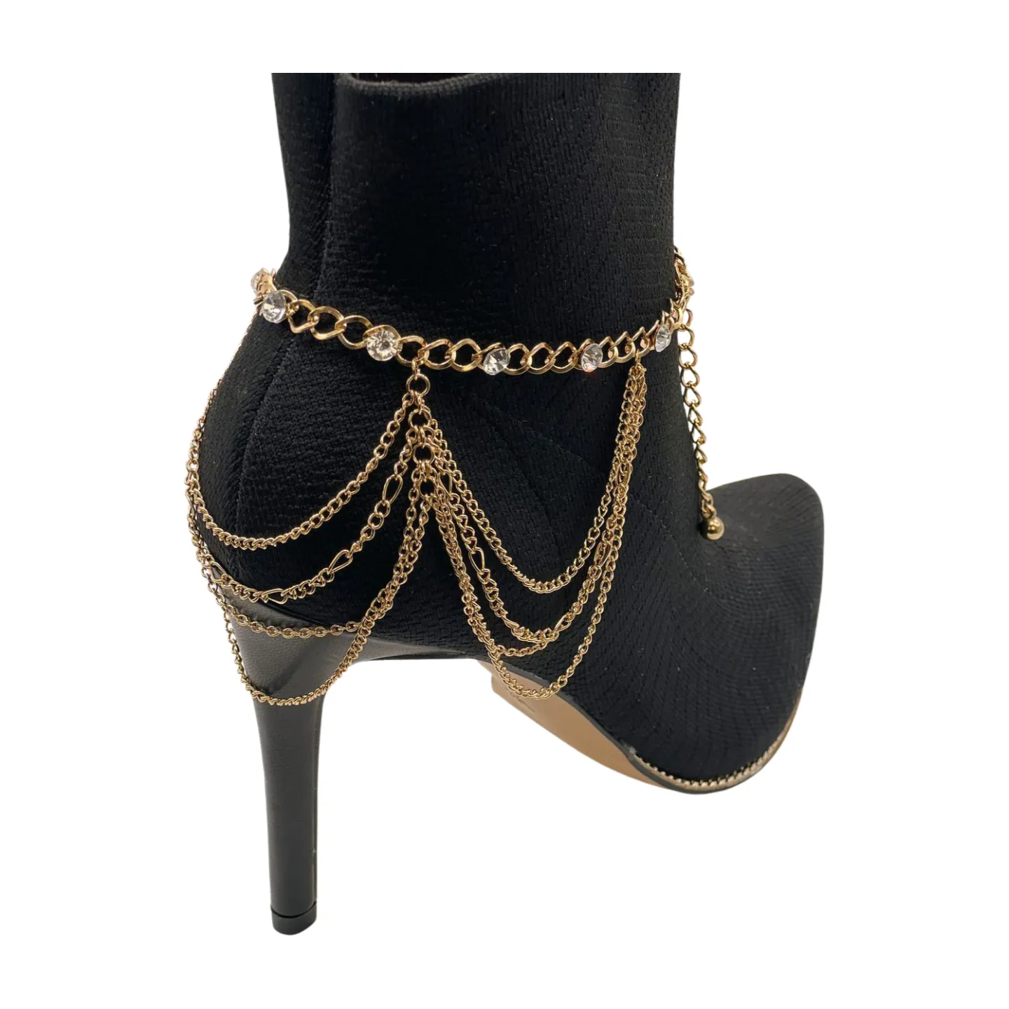 Gold Metal Boot Chain Bracelet Shoe Anklet Bling Wave Charm One Size