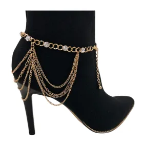 Gold Metal Boot Chain Bracelet Shoe Anklet Bling Wave Charm One Size