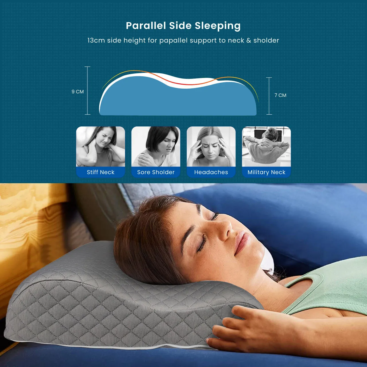 High Quality Mini Size 31x47cm (7x9) Knitted Anti Snore Contour Cervical Neck Support Memory Foam Pillow with Washable Grey Cover