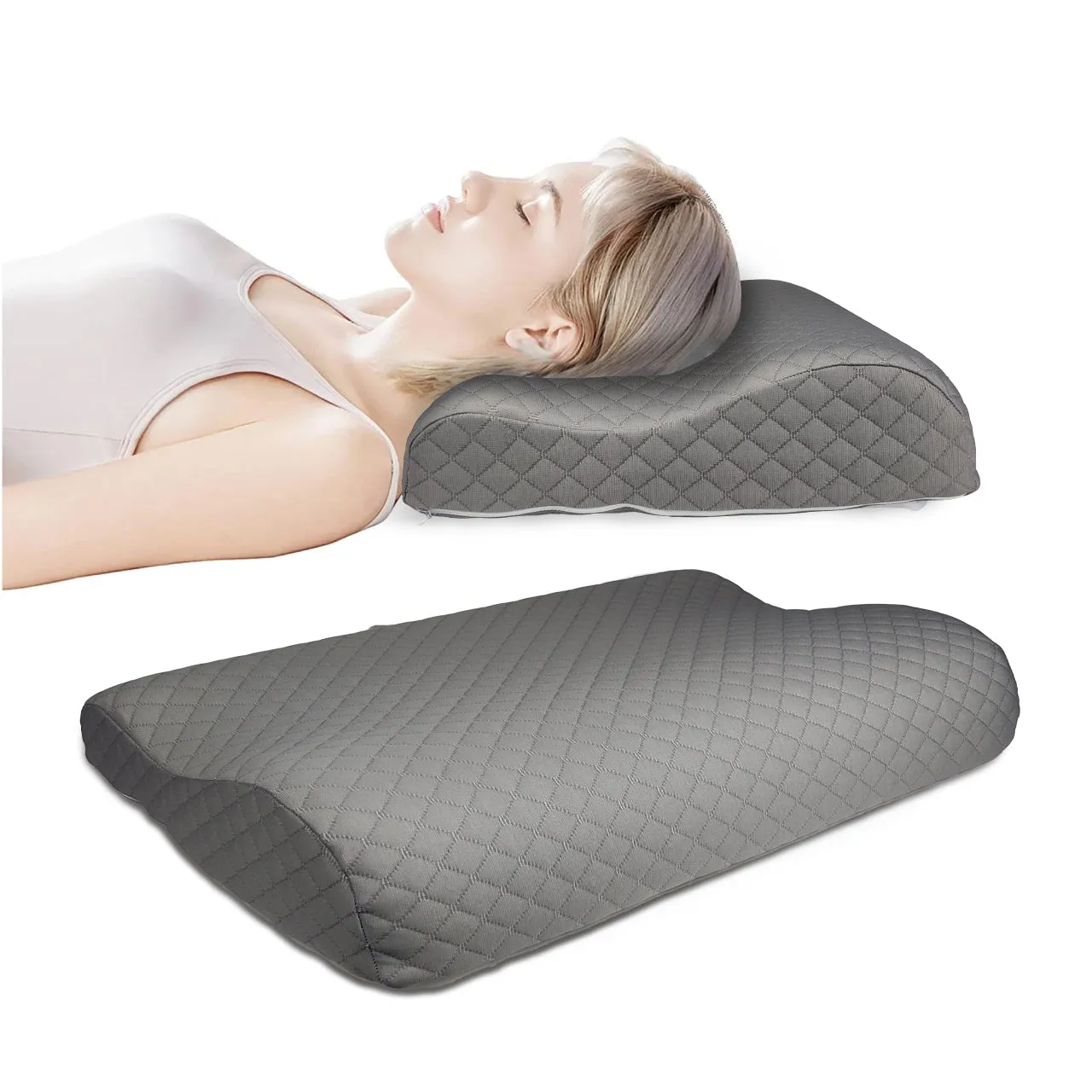 High Quality Mini Size 31x47cm (7x9) Knitted Anti Snore Contour Cervical Neck Support Memory Foam Pillow with Washable Grey Cover