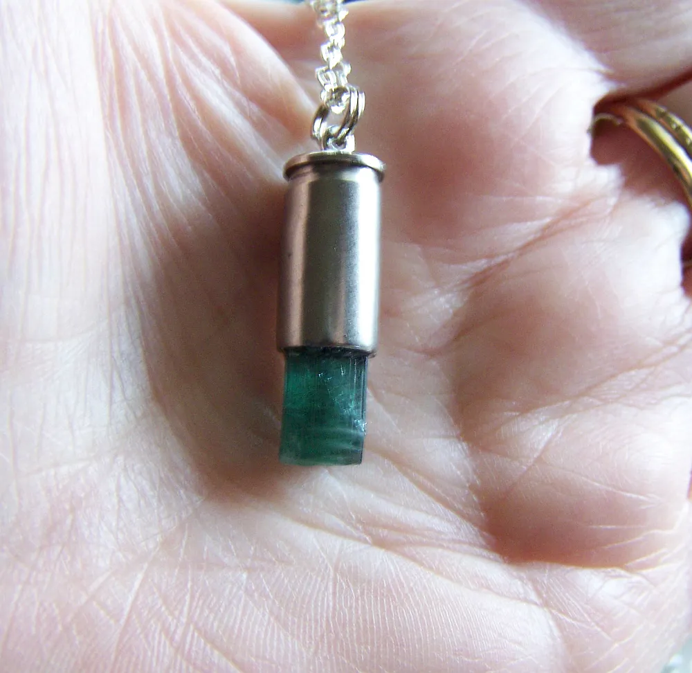 Indicolite Tourmaline Teal Gemstone Crystal Bullet Pendant