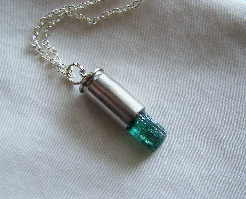 Indicolite Tourmaline Teal Gemstone Crystal Bullet Pendant