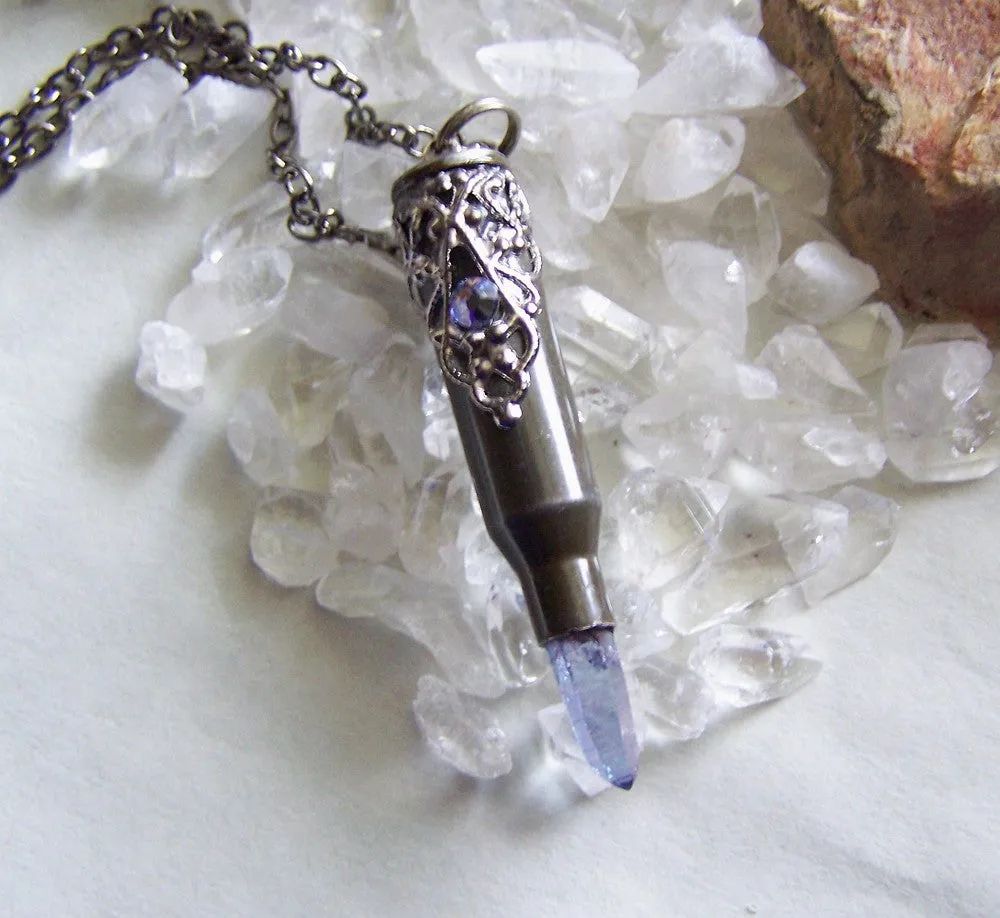 Indigo Aura Quartz Filigree Bullet Jewelry Pendant Necklace