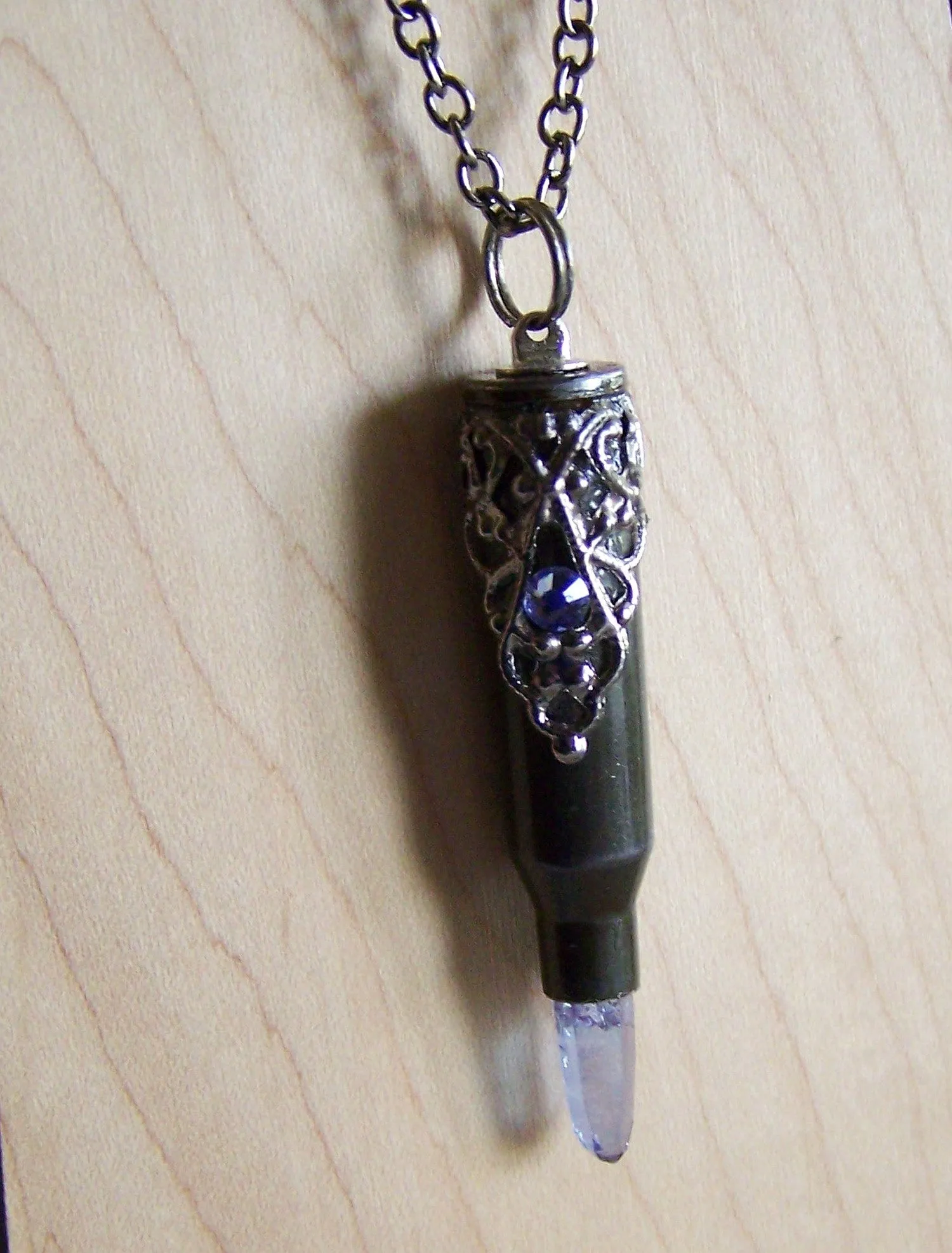 Indigo Aura Quartz Filigree Bullet Jewelry Pendant Necklace