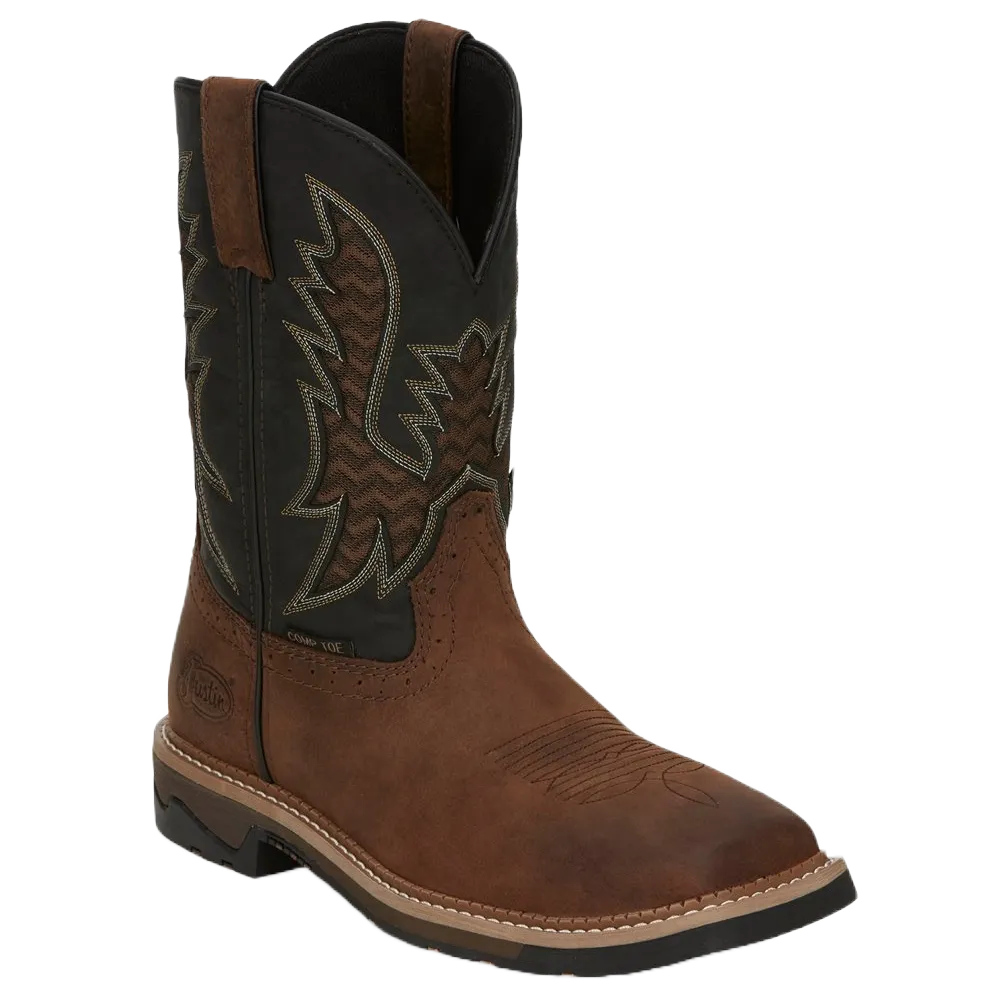 Justin Work Men's Bolt Water Buffalo Black & Brown Boots SE4113