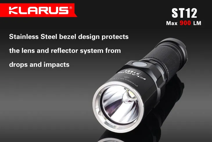 Klarus ST12 2x CR123 / 1x 18650 900 Lumen Cree XM-L2 LED Flashlight